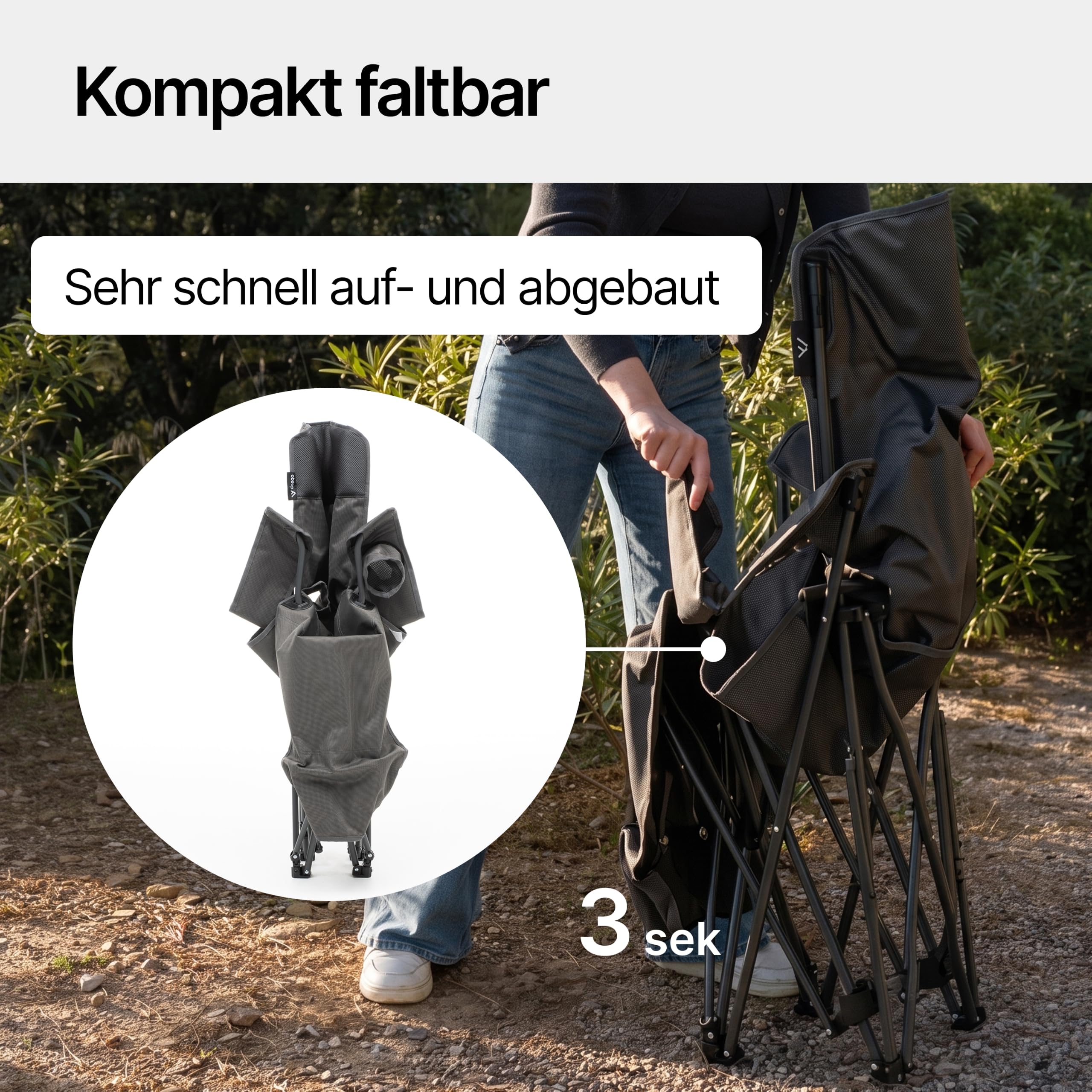 qeedo Johnny Relax Campingstuhl mit Liegefunktion, bis 105 kg belastbar, Faltstuhl mit Fußablage, Getränkehalter und Kühlfach, bequemer, Verstellbarer Angelstuhl oder Festivalstuhl