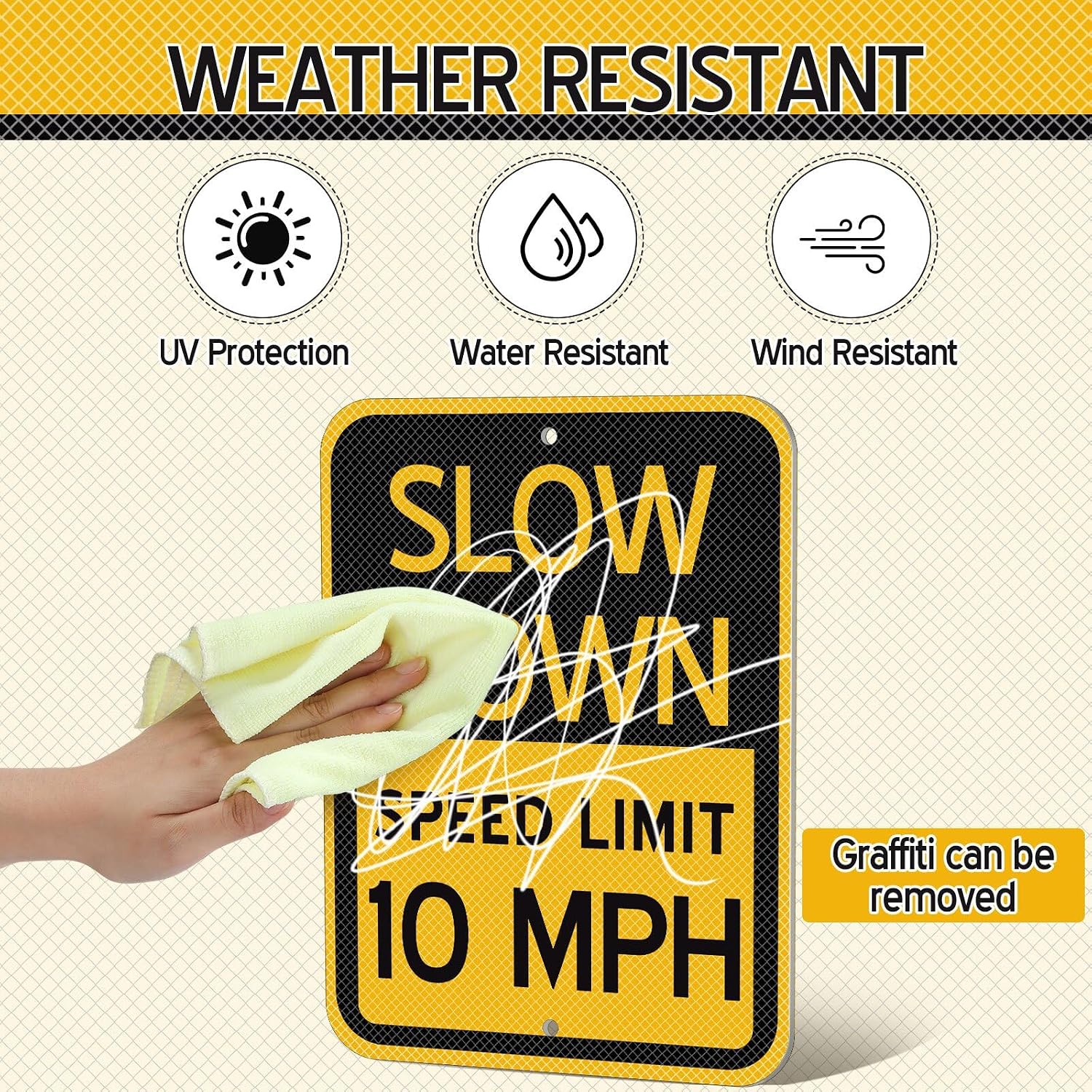 Pelopy 3 Pack 10 MPH Slow Down Speed Limit Sign Reflective 17 x 12 Inch Slow Down Safety Traffic Sign Thickened Aluminum with Ink Rust Resistant UV Protected and Weatherproof Easy Mounting Outdoor Use