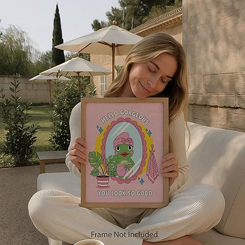 Miniatura 4 de Mirror Frog Says You Slay - Pink Frog Decor - Cute Bathroom Art for College Girls - Retro Bathroom Wall Art - Room Decor for Teens - Unframed 8x10