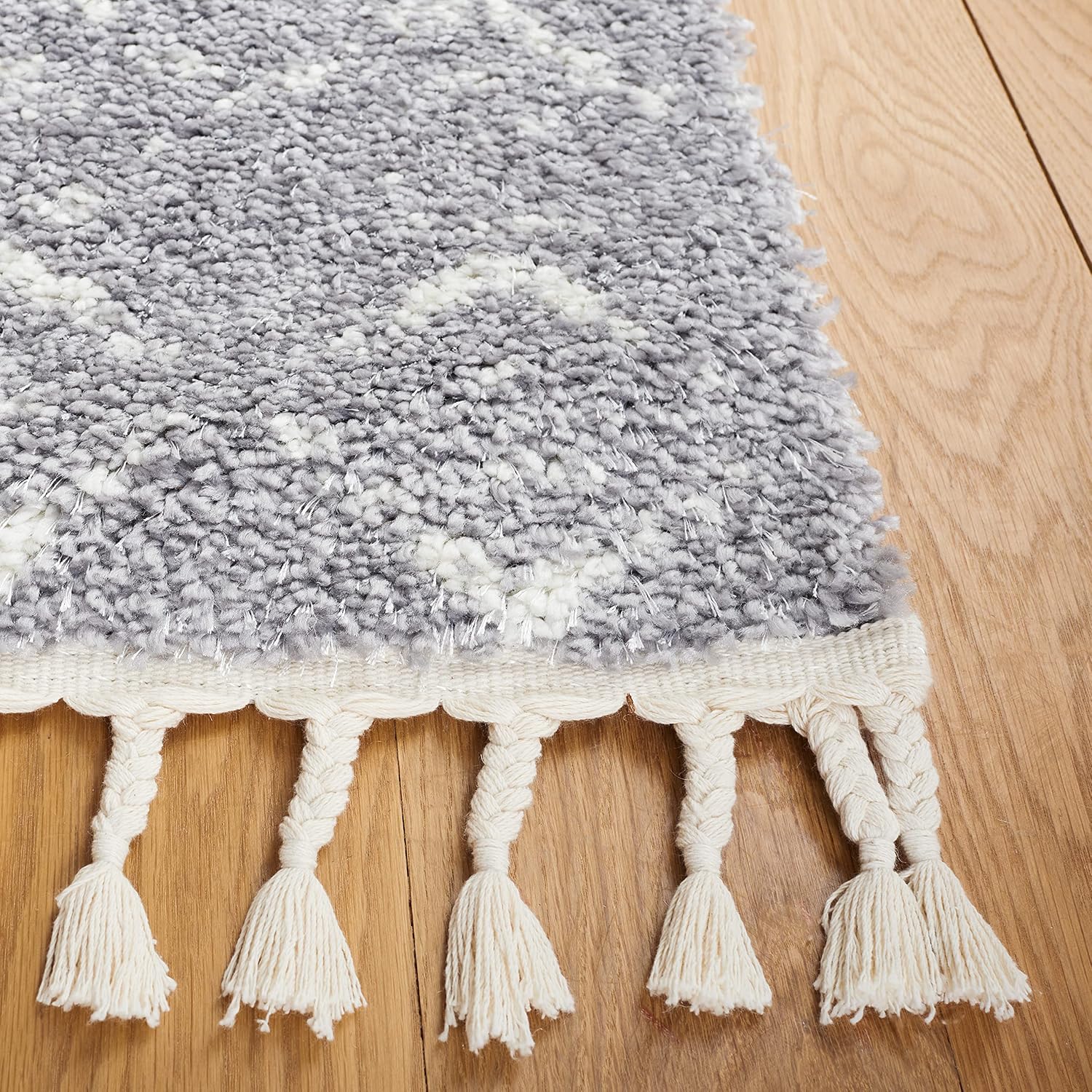 SAFAVIEH Area Rug 8x10 - Berber Fringe Shag Collection - Large - Light Grey & Ivory, Moroccan Design, Non-Shedding & Easy Cleaning, Thick Pile, Ideal for Living Room, Bedroom, Dining Space (BFG516G)