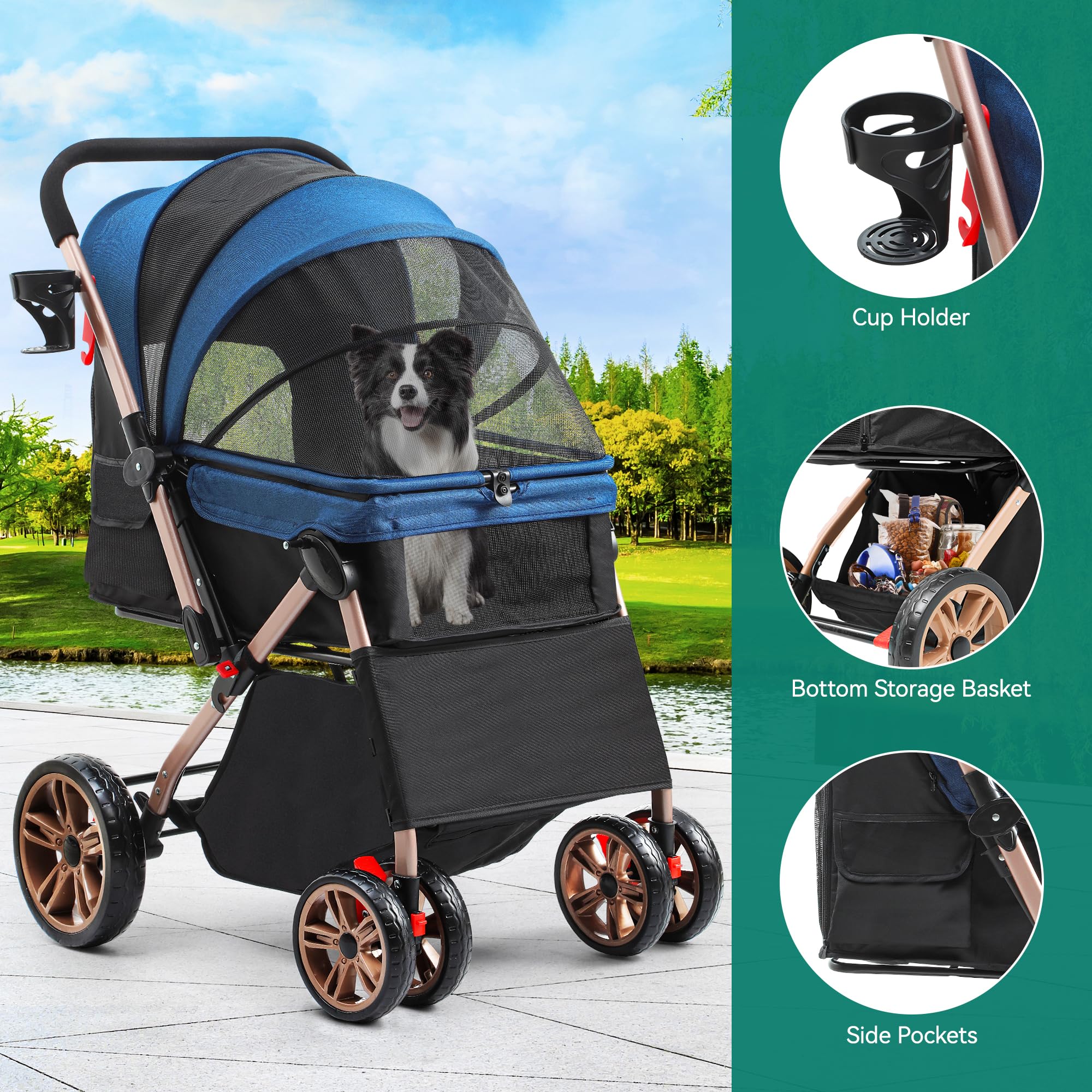 YITAHOME Huisdierbuggy voor kleine tot middelgrote honden, 4 wielen