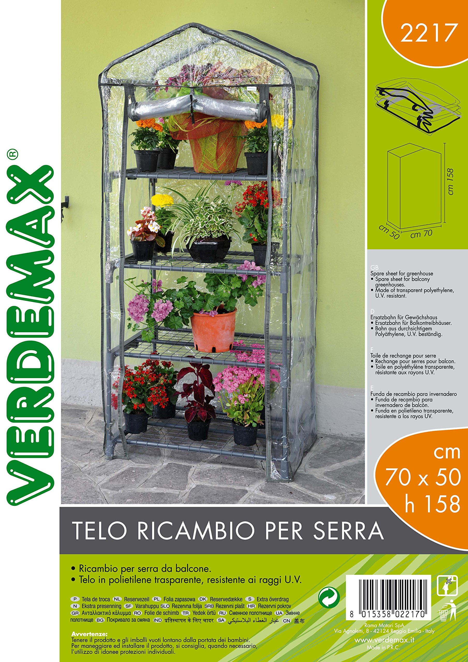 Verdemax 2217 - Foglio Di Ricambio Per Serra Azalea, 70 X 50 X 158 Cm, Colore: Grigio - 4