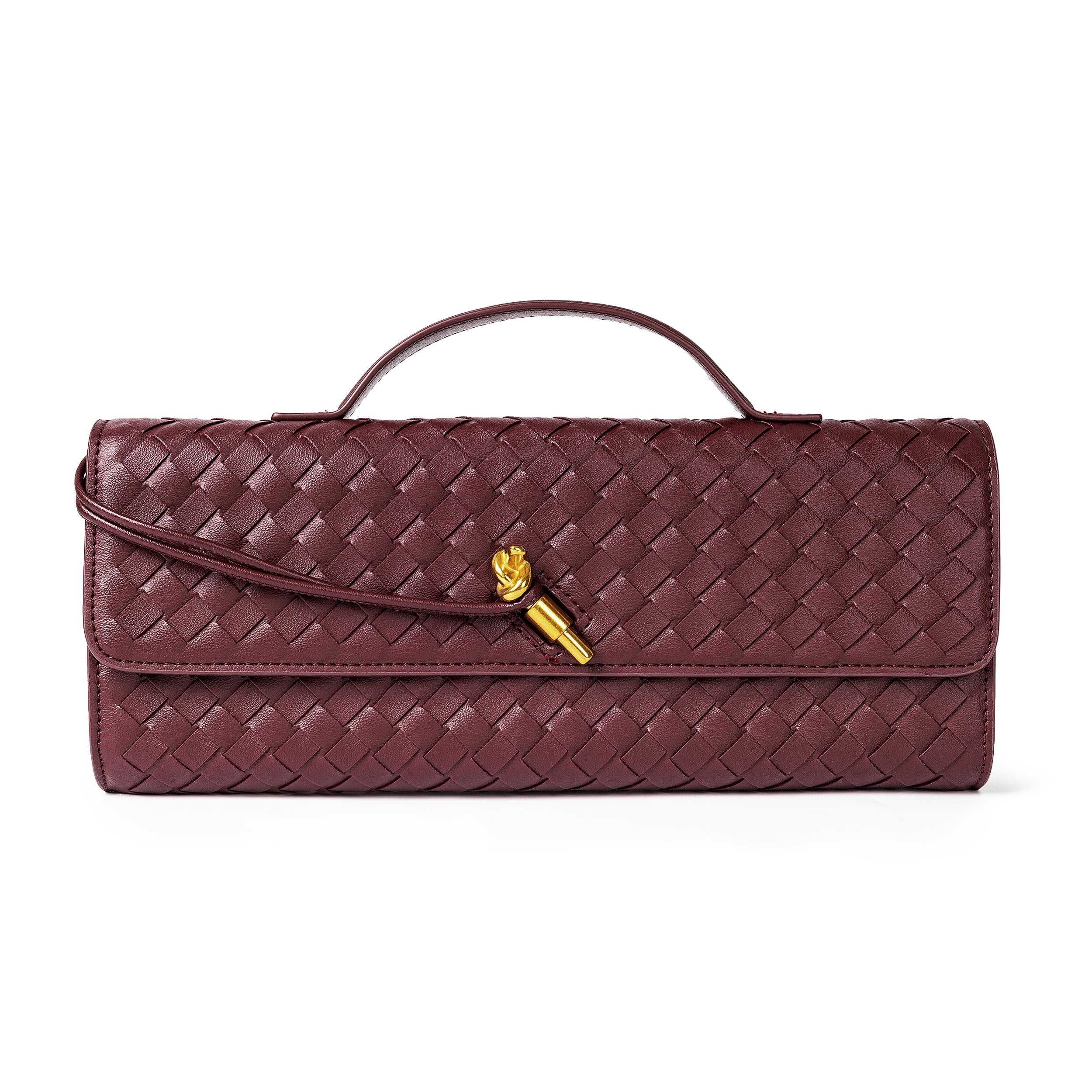 Woven Purse for Women Evening Clutch Woven Leather Handbags Crossbody Bag Formal Evening bag, Wine Woven Leather