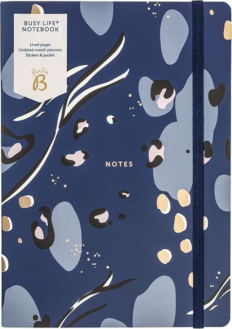 Busy B Busy Life Notebook - A5 Navy leopard notebook with Stickers and Monthly Planner