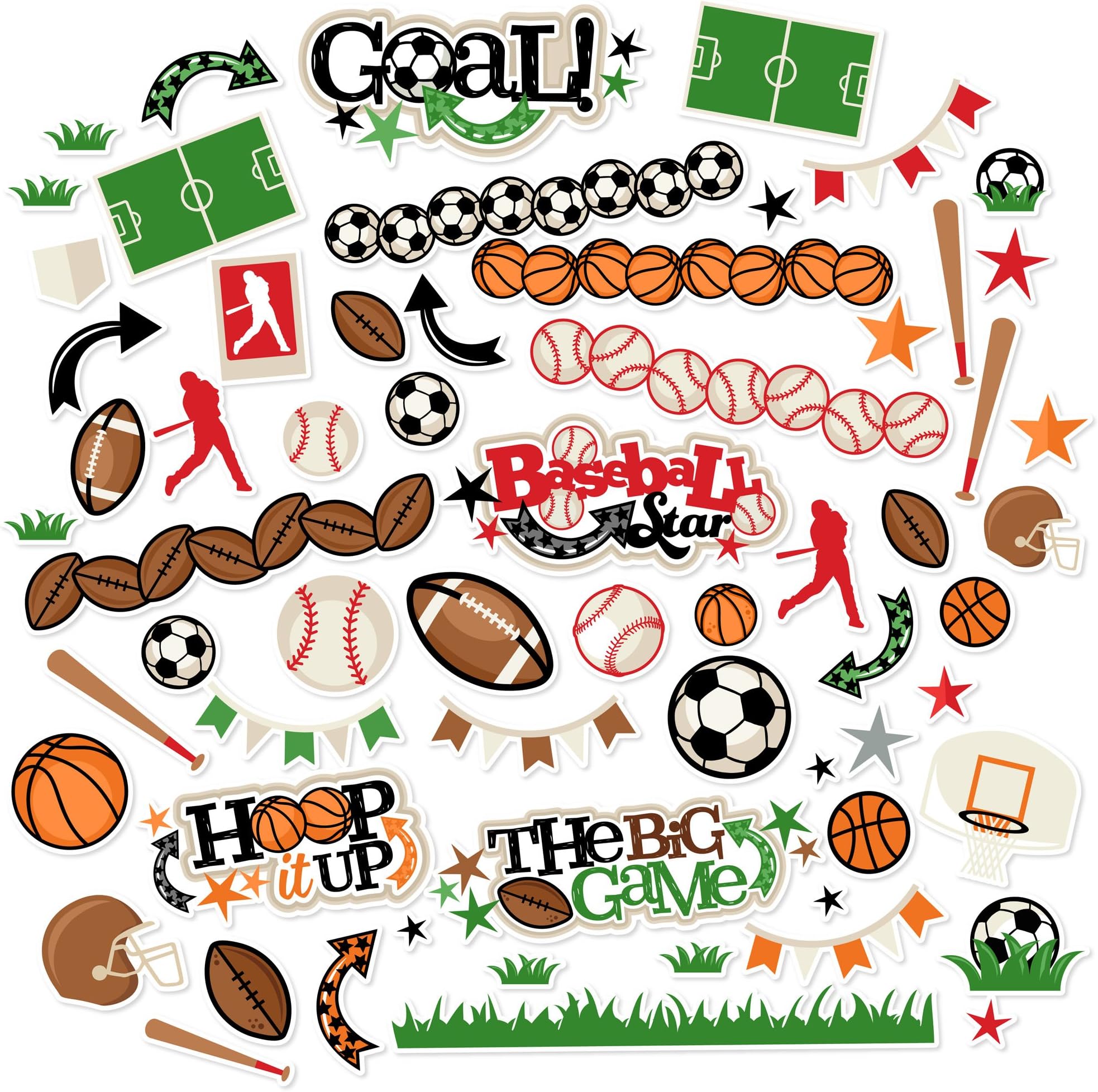 Miss Kate Cuttables Paper Die Cuts - Sports Life - Over 60 Cardstock Scrapbook Die Cuts - by Miss Kate Cuttables