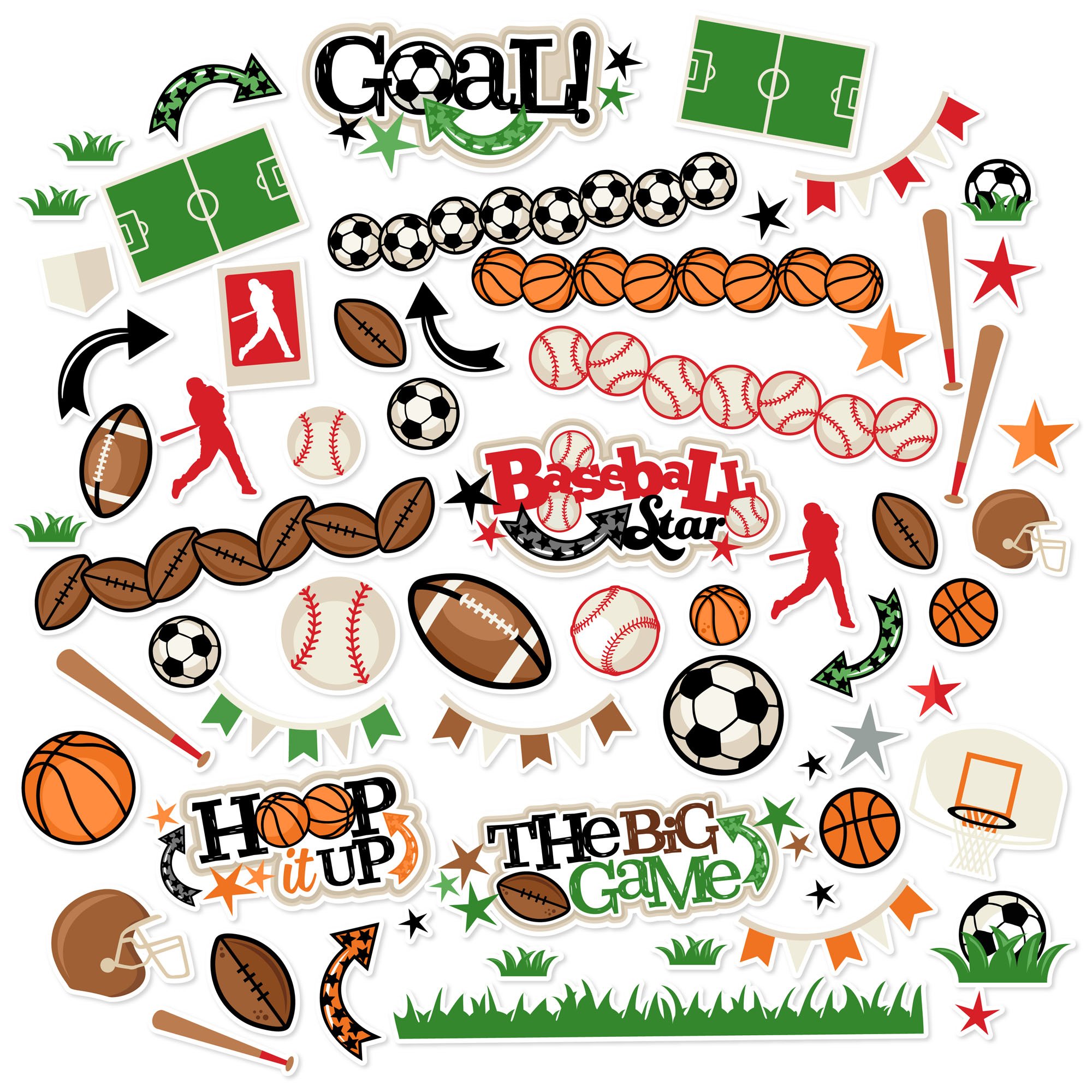 Miss Kate Cuttables Paper Die Cuts - Sports Life - Over 60 Cardstock Scrapbook Die Cuts - by Miss Kate Cuttables