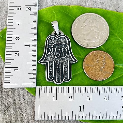 Miniatura 4 de Hamsa Hebreo Chai Magia Protección Amuleto Joyería Hamza Khamsa Dios Palma Mano de Fátima Fuerza de Poder Deflecting Evil Eye Pewter Hombre Colgante
