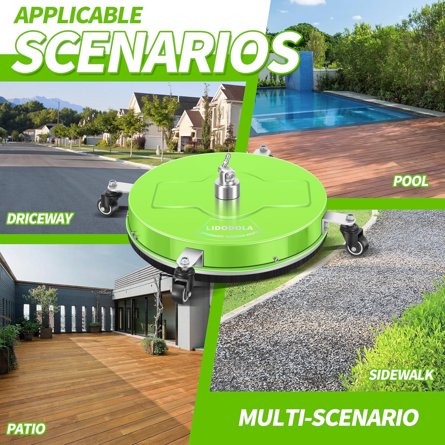19インチ 高圧洗浄機表面クリーナー ホイール4個付き - ステンレススチール表面クリーナー 高圧洗浄機アタッチメント用 コンクリー