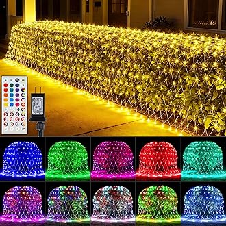 LitHome Color Changing 240 LED Christmas Net Lights Outdoor,14.8ft x 5ft Christmas Net Lights with Remote,35 Colors 9 Modes Connectable RGB Mesh Light Warm White Plug in for Bushes,Xmas,Garden Decor