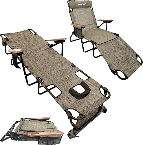 Miniatura 3 de EasyGo Product FLIP - Tumbona para patio con agujeros para la cara y los brazos, 4 patas, soporte de material textileno, 6 posiciones, almohada