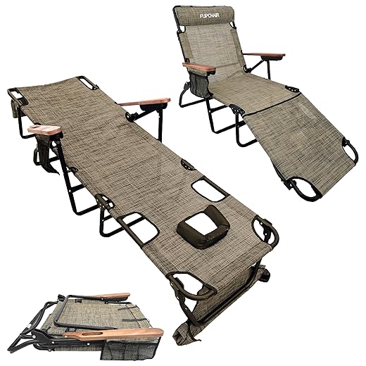 EasyGo Product FLIP Patio Chaise Lounger Chair for Tanning with Face & Arm Holes 4 Legs Support Textilene Material 6 Position Reclining Head Rest Pillow Beach or Home Use-PATENTS Pending