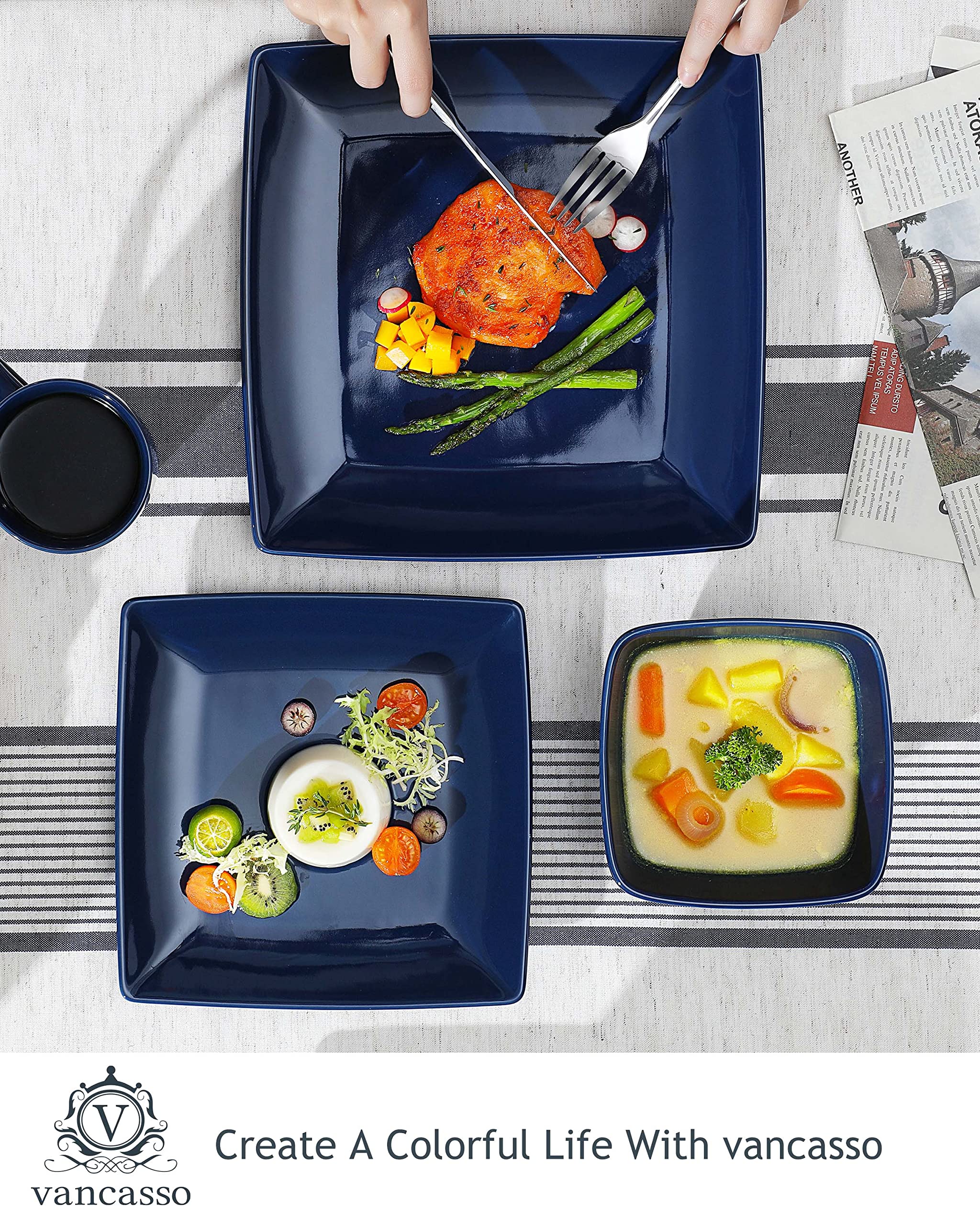 vancasso, Series SOHO, Stoneware Square Dinner Set Blue Kitchen