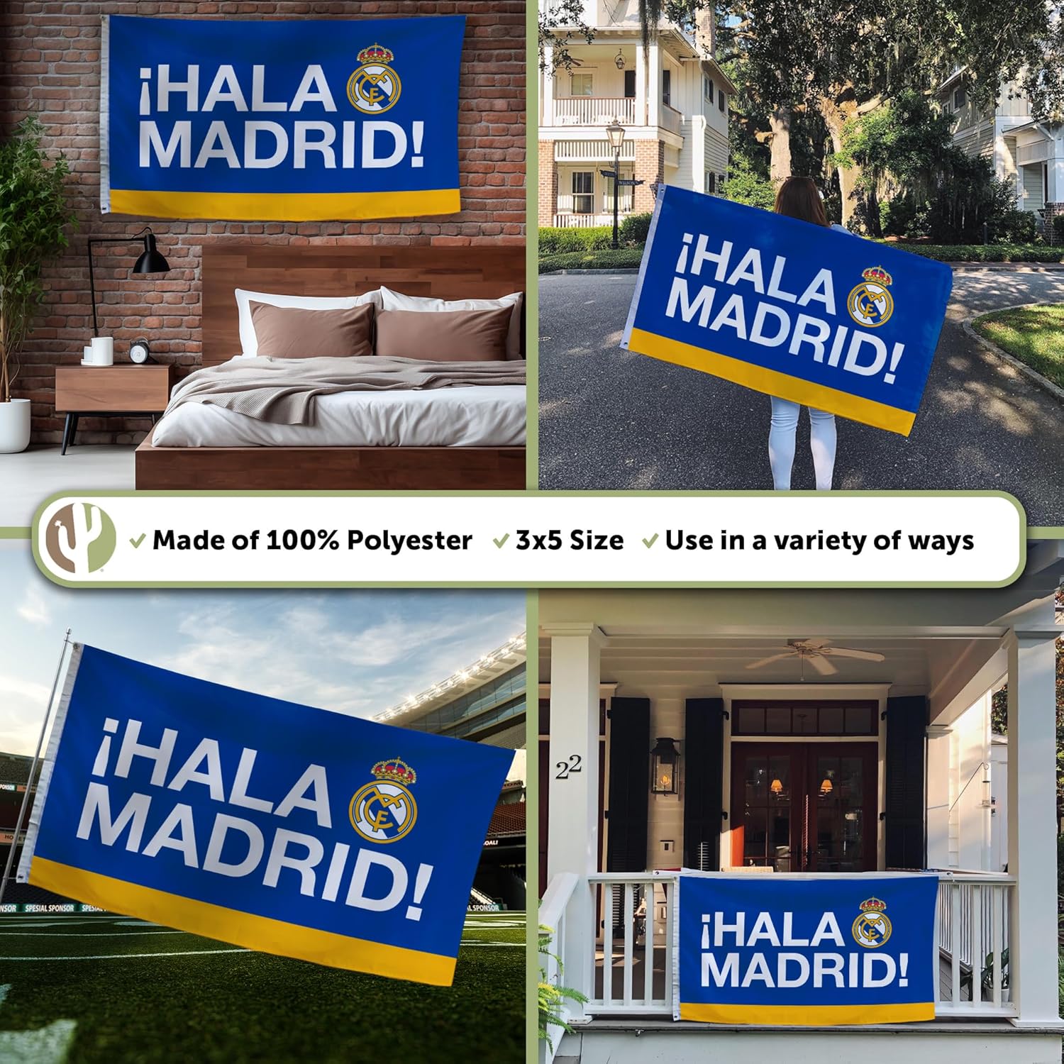 Desert Cactus Real Madrid FC Flag Los Blancos Madridistas Soccer 100% Polyester Indoor Outdoor 3x5 feet Team Flags (Flag H) - Image 3