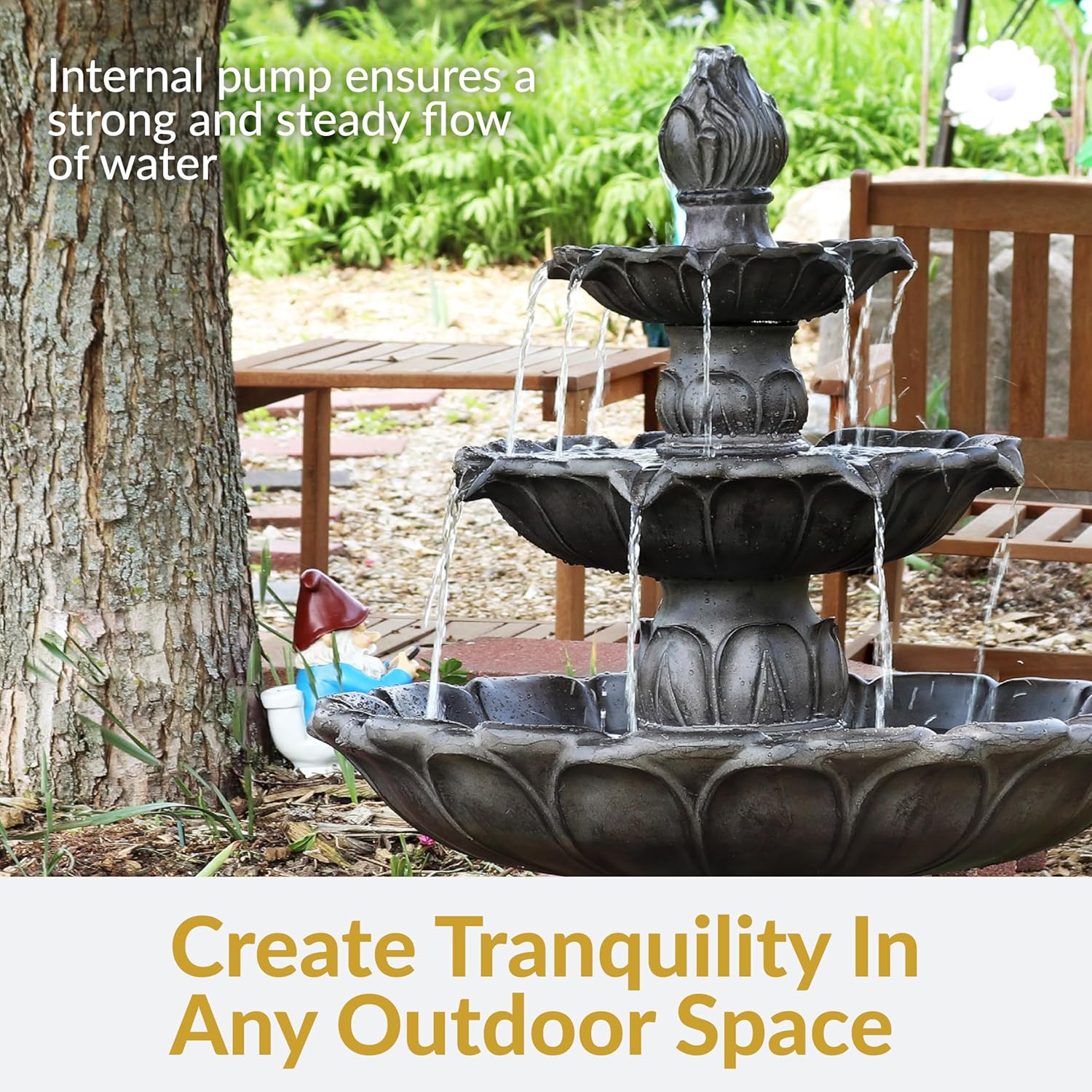 Sunnydaze Classic Tulip 46" Tiered Outdoor Water Fountain - 3-Tiered Outdoor Fountain for Garden, Patio, or Backyard - Dark Brown