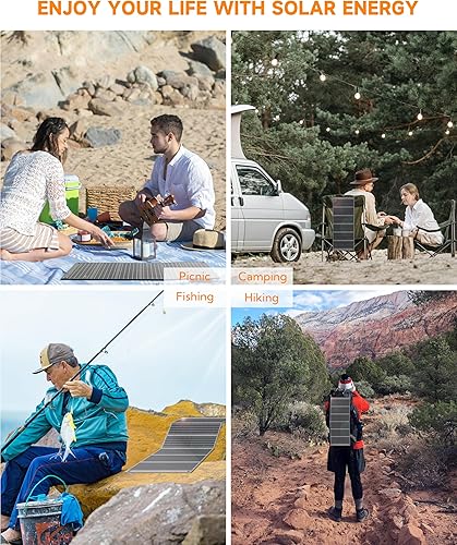 Miniatura 9 de LUMOPAL Panel solar plegable de 30 W, cargador solar portátil con PD USB-C 30 W USB-A de 18 W de salida máxima, panel solar de mochilero para