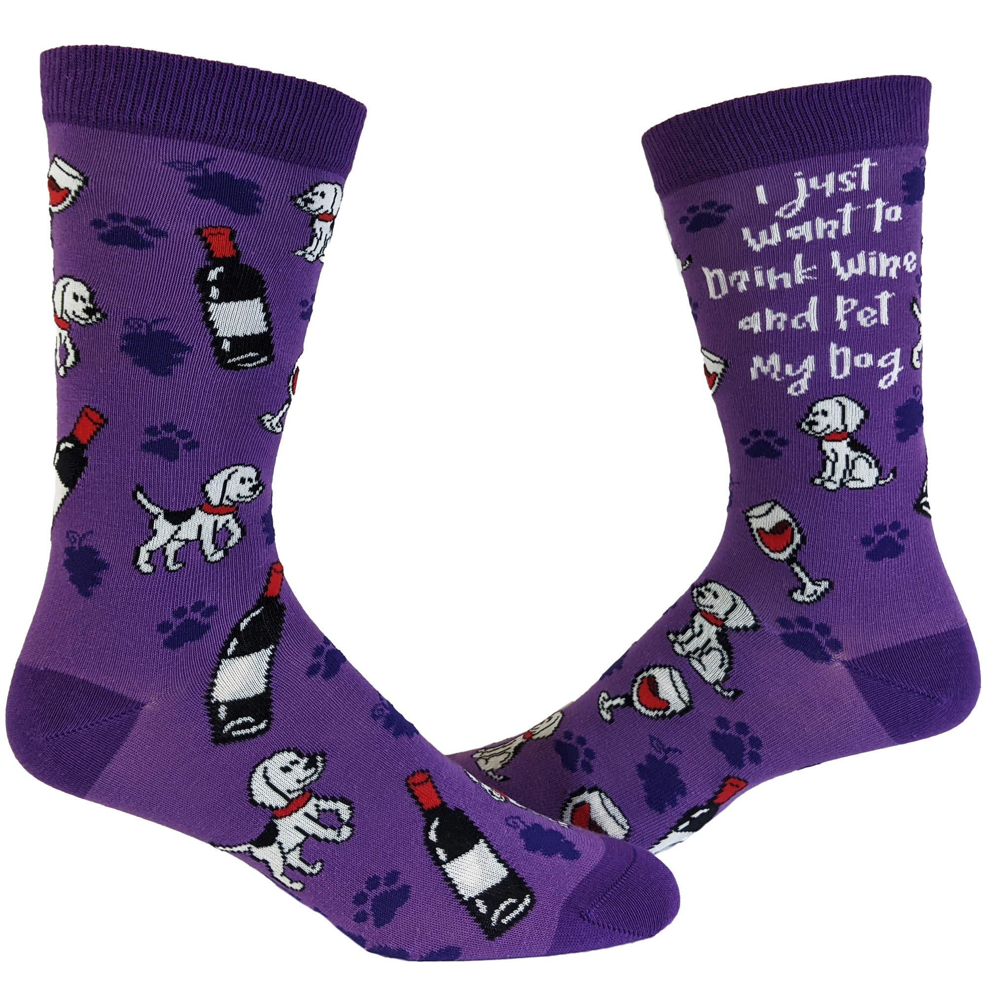 I Just Want To Drink Wine And Pet My Dog Socks Funny Pet Puppy Animal Lover Vintage Novelty Footwear