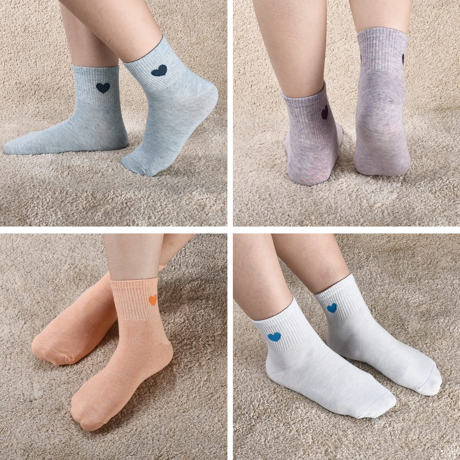 Corlap Calcetines deportivos de algodón para mujer, hasta el tobillo, divertidos y divertidos con diseño de corazón, 5 pares de regalos para madre/ella