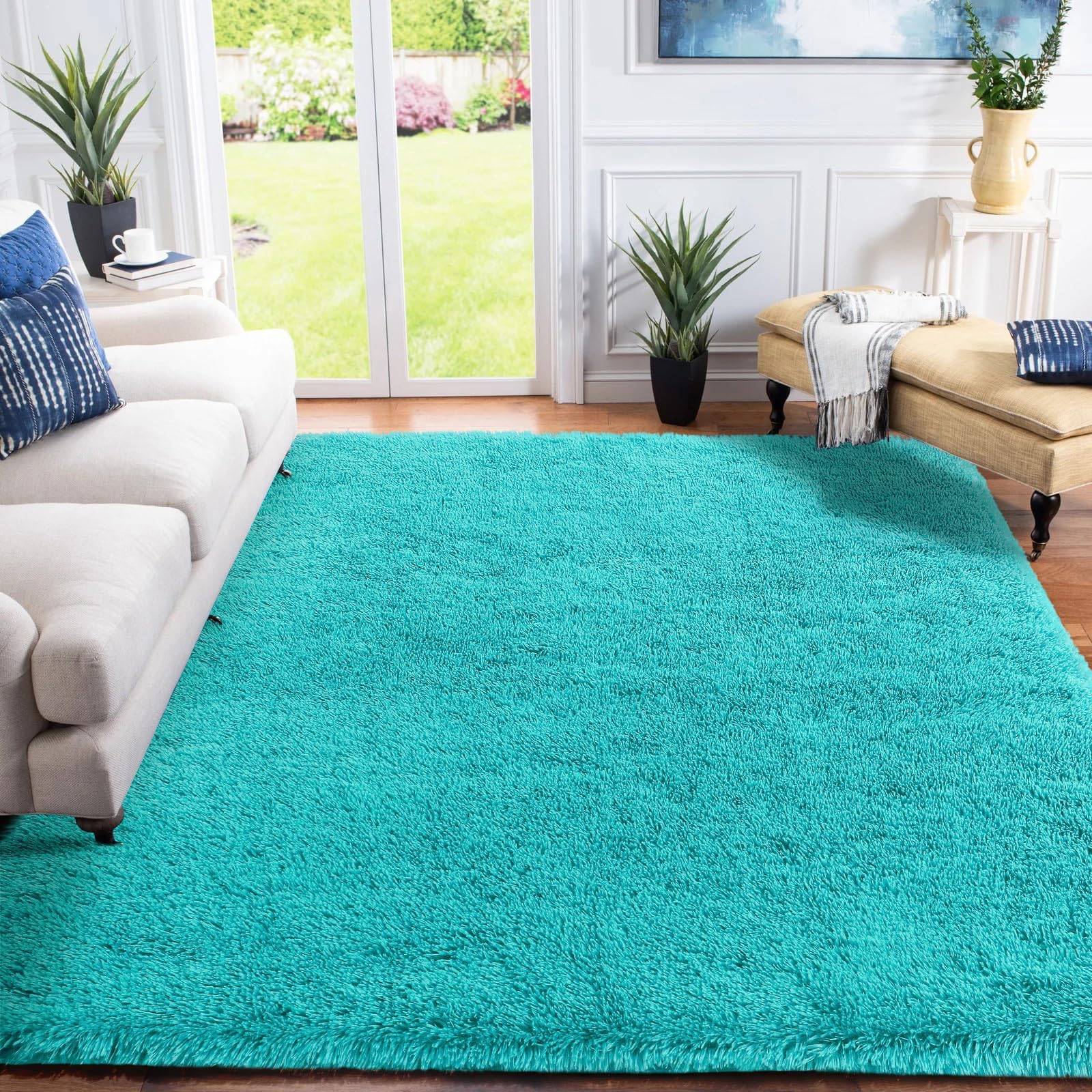 XSIVOD Living Room Rug, Ultra Soft Bedroom Rugs Large Rugs for Living Room Floor Carpet, Luxury Fluffy Shag Lounge Rug Ideal for Bedroom, Nursery, Kids Baby Room, 200x230cm, Teal Blue