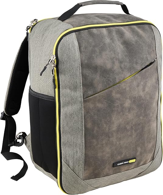 Cabin Max Manhattan Backpack 30L 45x36x20cm Easyjet Compatible Travel Bag (Grey/Yellow 45 x 36 x 20cm)