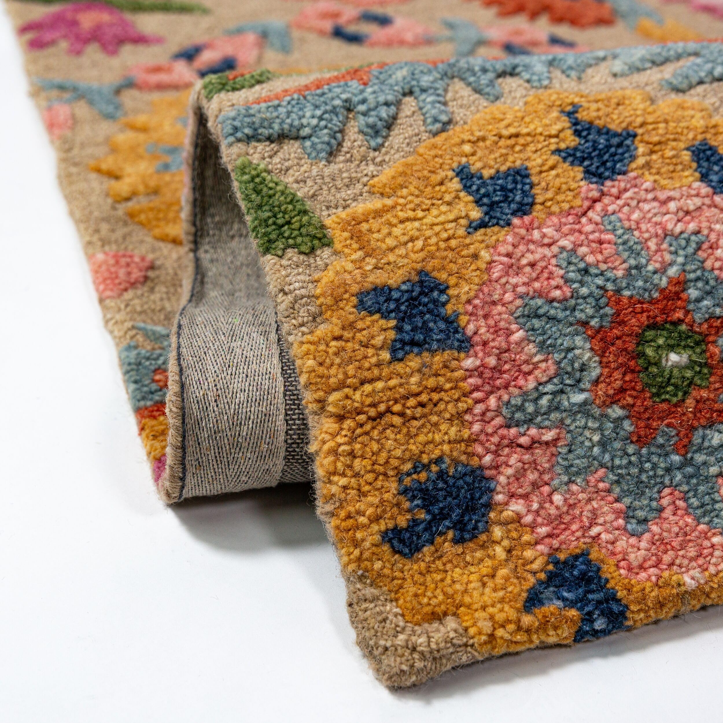 Tapis en Laine Motif Floral Dense et Robuste Multicolore 140 x 200 cm Salle à Manger | Hedda