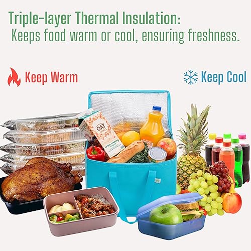 Miniatura 2 de VENO Paquete de 3 bolsas enfriadoras y bolsas aisladas para entrega de alimentos, hielera plegable, bolsas de compras reutilizables para comestibles