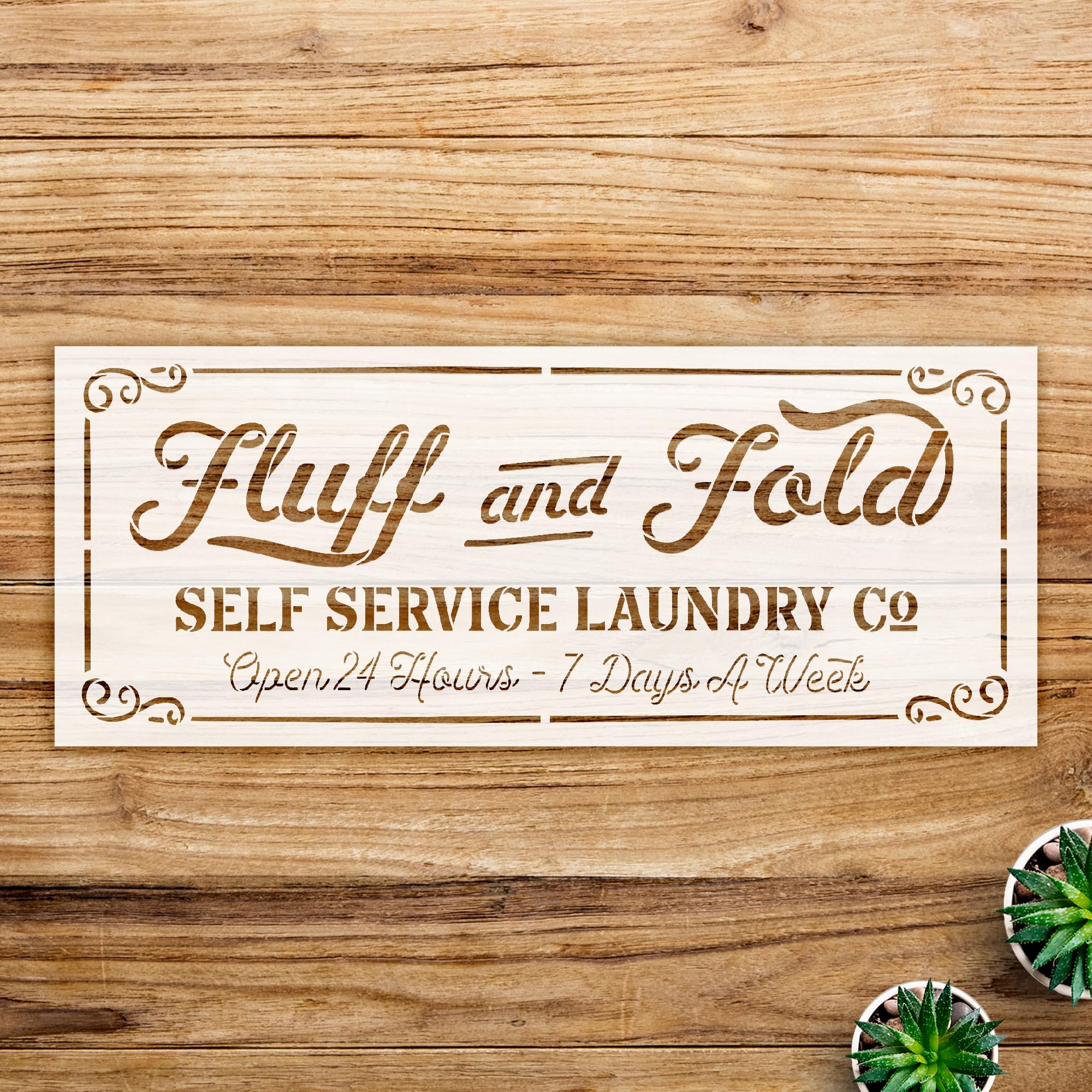 Fluff fold self Service Laundry co Stencil for Wood and Walls, Reusable Mylar Template, Ideal for DIY Home Decor and Craft Projects - Size A4 (11.0
