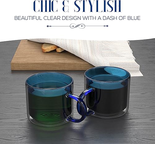Miniatura 4 de Elle Decor Tazas de café de doble pared, juego de 2, bonitas tazas de café, té y leche con asa, taza de café expreso aislada, 10 onzas, juego de