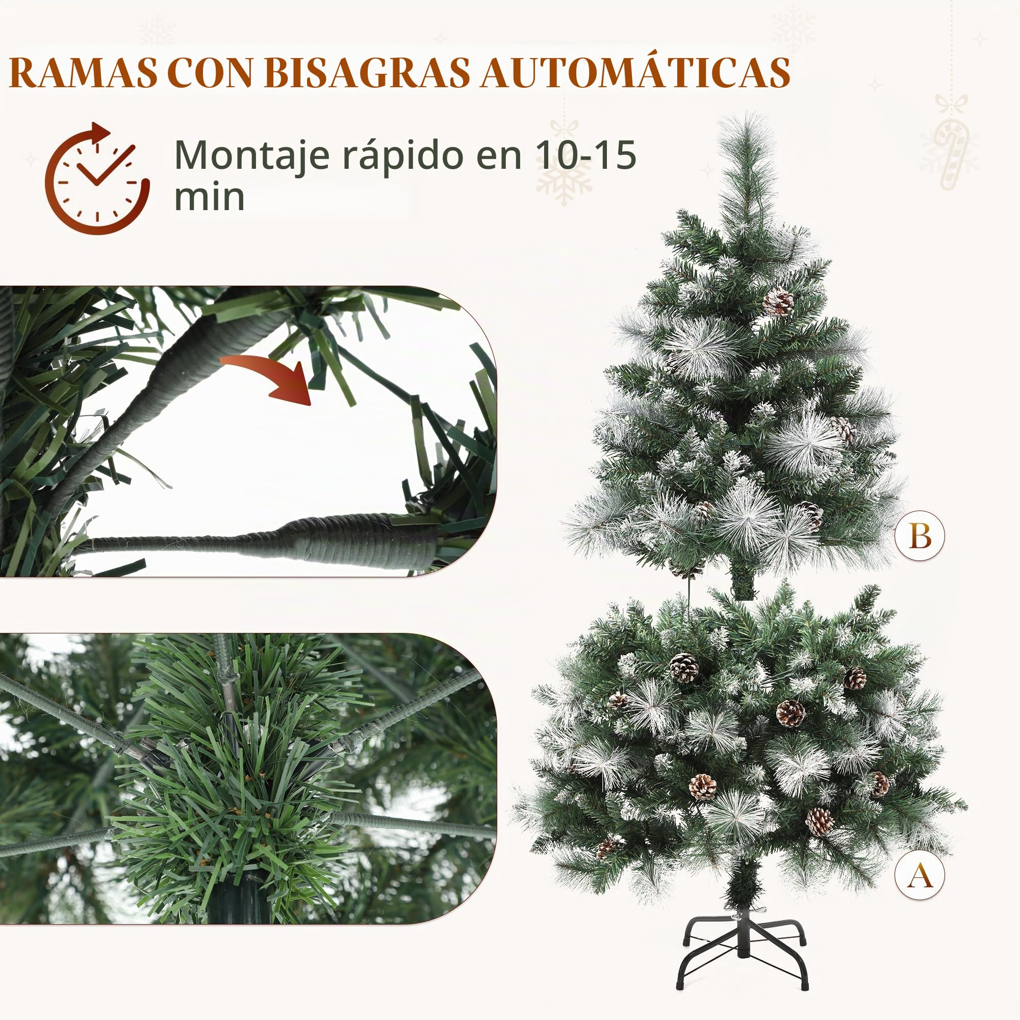 YITAHOME Árbol de Navidad Artificial de 140 cm, con Mando a Distancia, con Conos, Agujas y luz LED de Color Blanco cálido/Multicolor para salón y Oficina