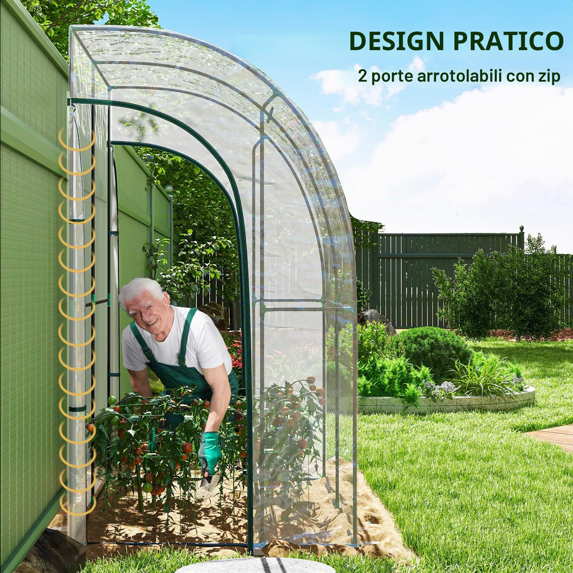 Outsunny Serra da giardino, serra invernale, 2 porte avvolgibili con serratura, in acciaio e plastica, 1,43 x 1,18 x 2,12 m, trasparente