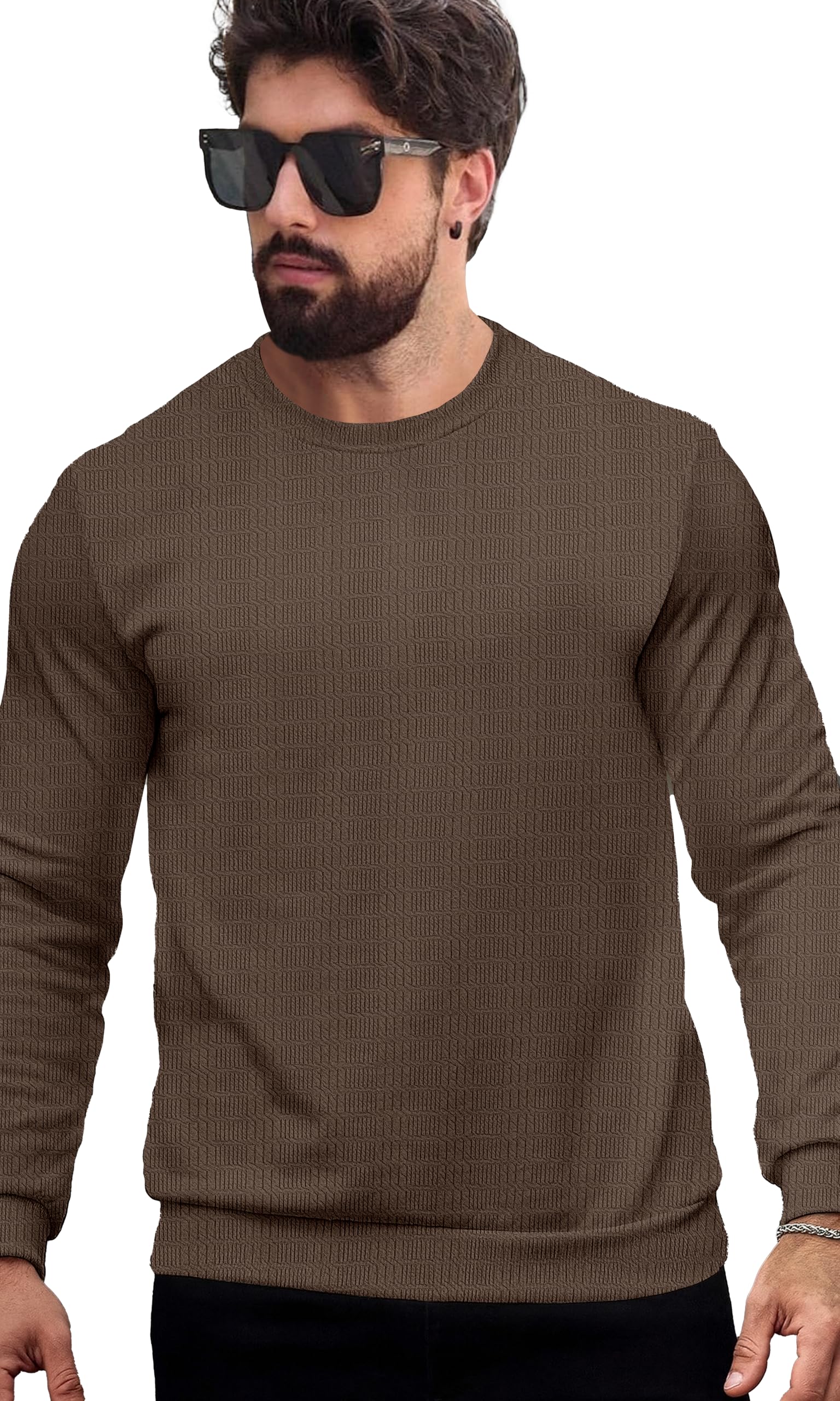 kajaru Men's Classic Full Sleeve Round Neck T-Shirt, Casual Cotton Blend Pullover, Ribbed Knit Design-picture-47