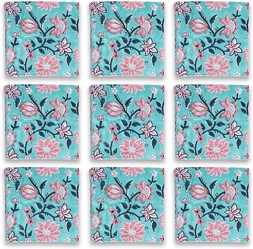 Juego de 10 servilletas de tela de algodón, tamaño impreso a mano, 16 x 16 pulgadas, mesa de comedor (verde oscuro)