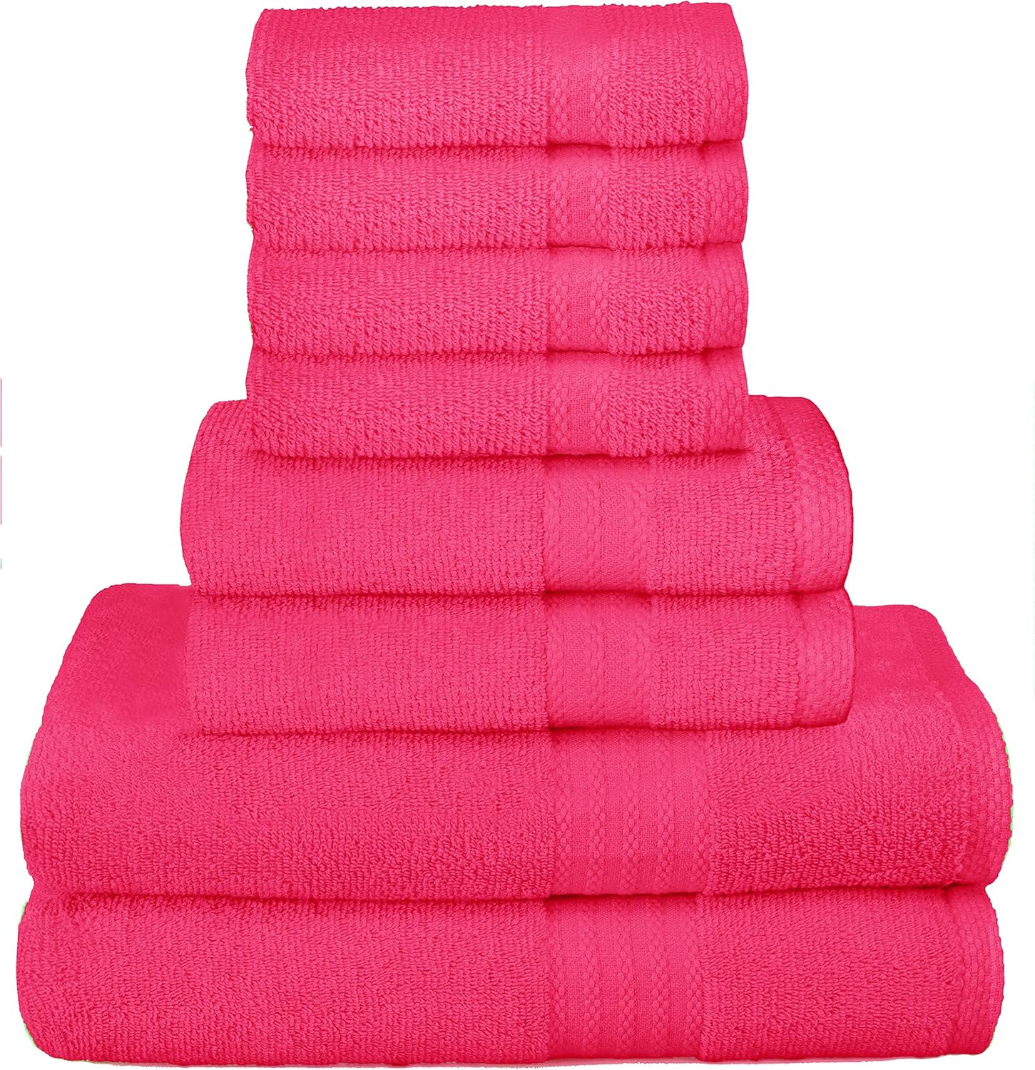GLAMBURG Ultra Soft 8-Piece Towel Set - 100% Pure Ringspun Cotton, Contains 2 Oversized Bath Towels 27x54, 2 Hand Towels 16x28, 4 Wash Cloths 13x13 - Ideal for Everyday use, Hotel & Spa - Hot Pink