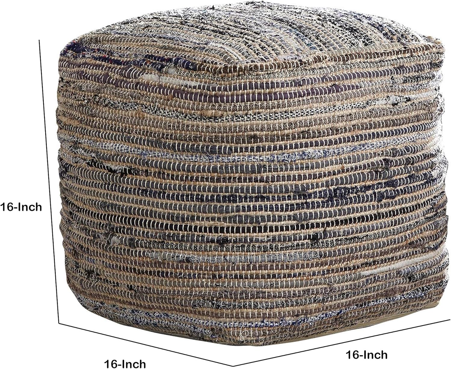 Benjara Handwoven Square Shaped Pouf with Zipper, Multicolor