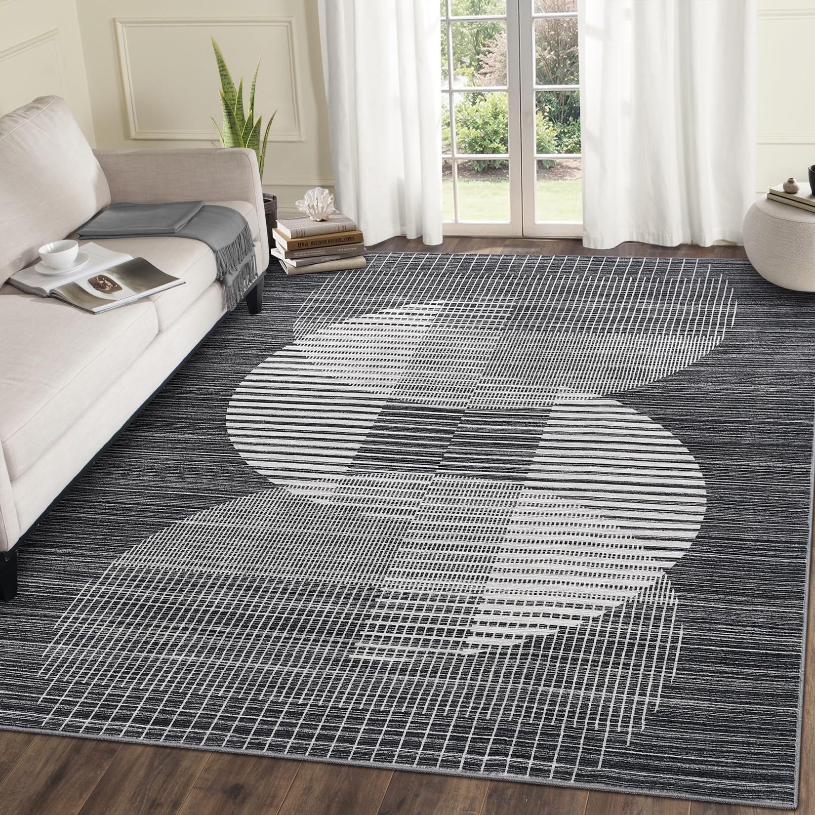 Garvee Extra Large 10x13 Black Rugs for Bedroom Living Room Washable Modern Geometric Area Rug Indoor Abstract Non Slip Soft Carpet Mat Low Pile
