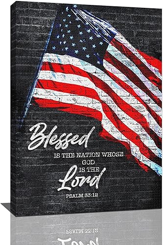 Arte de pared con la bandera americana, arte retro de la bandera estadounidense, decoración de pared de la antigua nación bendecida, arte de pintura