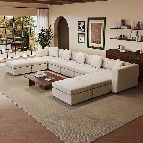 Miniatura 10 de QEZEOM Sofá seccional, sofás convertibles de gran tamaño para sala de estar, juegos de furnition de 7 piezas, con otomana de almacenamiento, esponja