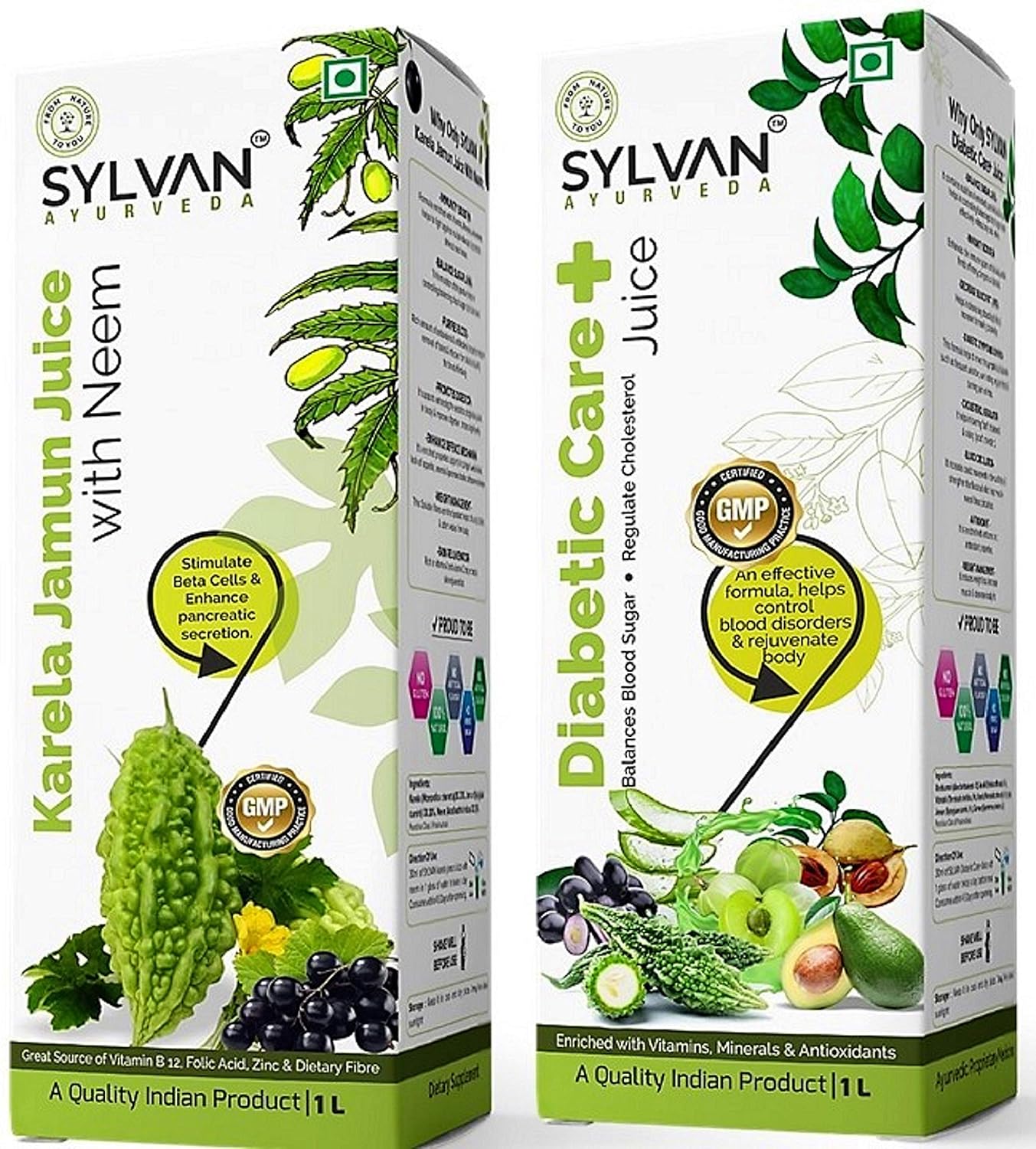 Sylvan Karela Jamun Neem + DiabeticCare Drink Juice Combo 2 L (2 x 1 L)