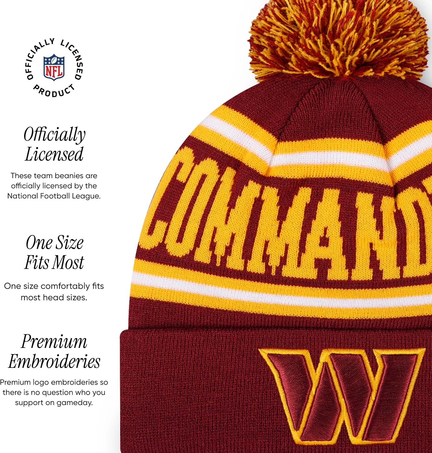 FOCO NFL Unisex-Adult NFL Team Logo Stripe Pom Beanie Hat - Image 4