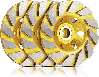 3 Pieces Turbo Row Diamond Grinding Cup Wheel Concrete Turbo Cup Disc Grinder for Sand of Concrete Walls, Concrete Floors, Granite Stone Marble Masonry Concrete, Yellow