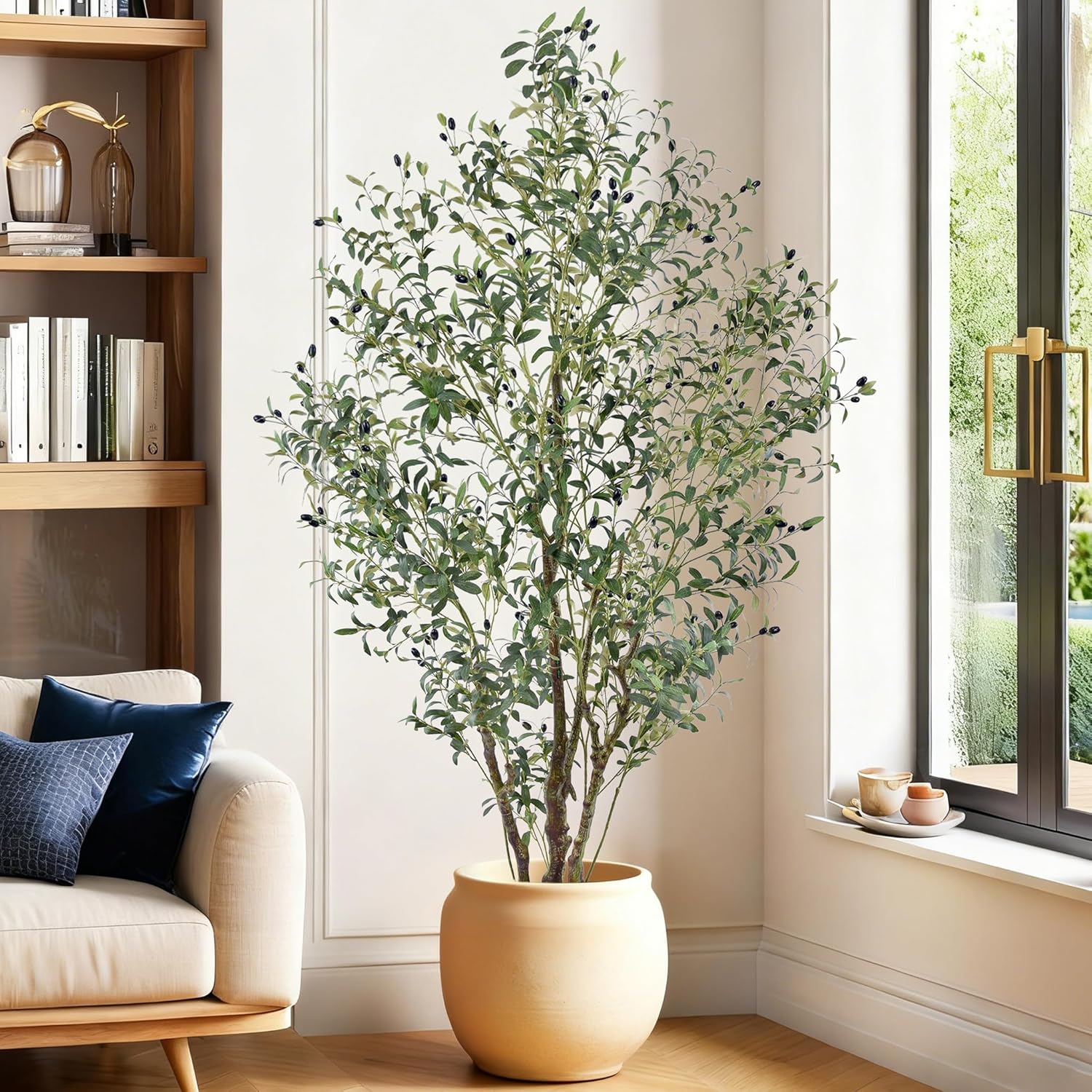 Artificial Olive Tree 7FT Tall Large Faux Trees with Realistic Leaves and Big Fruit, Fake Olive Floor Potted Artificial Plants for Home Office Living Room Indoor Decor (84 inch,1Pack) - Image 6
