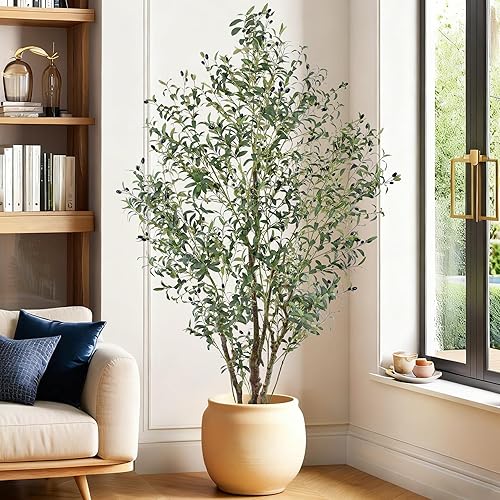Miniatura 6 de Árbol de olivo artificial de 7 pies de alto, árboles artificiales grandes con hojas realistas y frutos grandes, plantas artificiales en maceta para