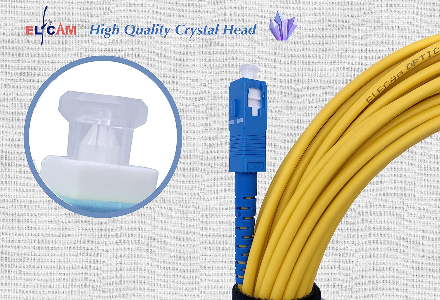 Elfcam® - 2m/6.56ft Fiber Optic Cable SC/UPC to SC/UPC Single Mode Simplex OS2 9/125µm, Yellow 2 Meter