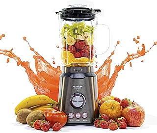 ECO-DE Frullatore Da Tavolo Titanblade PRO, Bicchiere in Cristallo 1890 ml Thermosecur, Gruppo da 6 lame in Titaneo con Seghetto, Coperchio Superiore con Chiusura, Bicchiere Misurino 40ml,