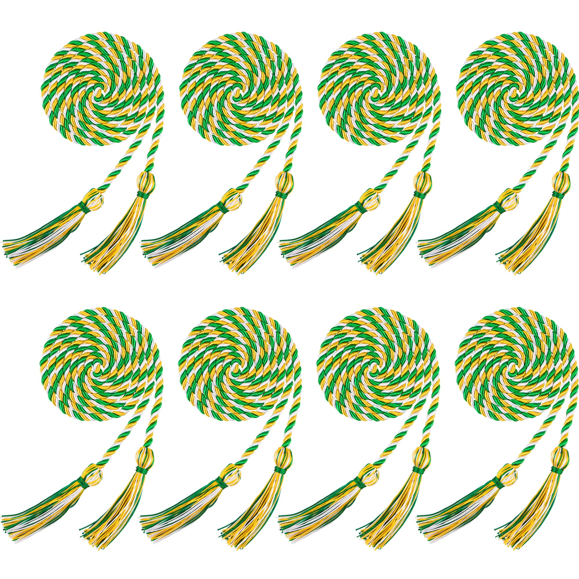 Trounistro 8 Pieces Graduation Cords Yarn Honor Cords with Tassel for College Graduation Students (Gold White with Green)