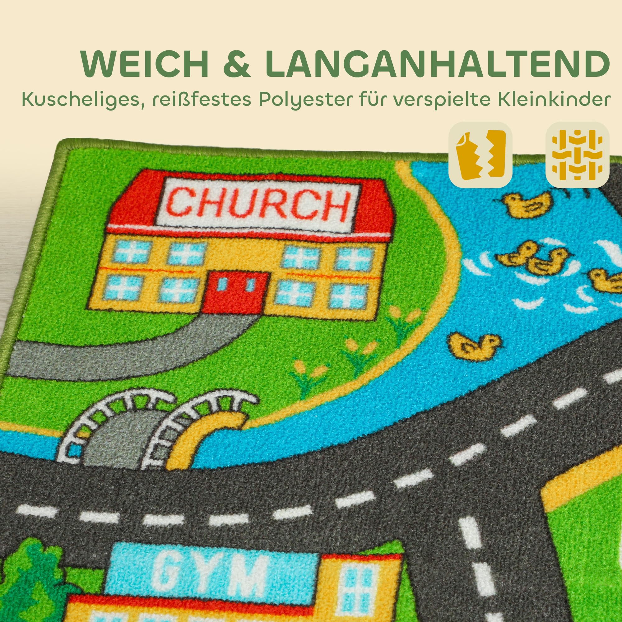 AIYAPLAY Kinder Spielteppich 200x150cm rutschfest im Stadtverkehr-Thema