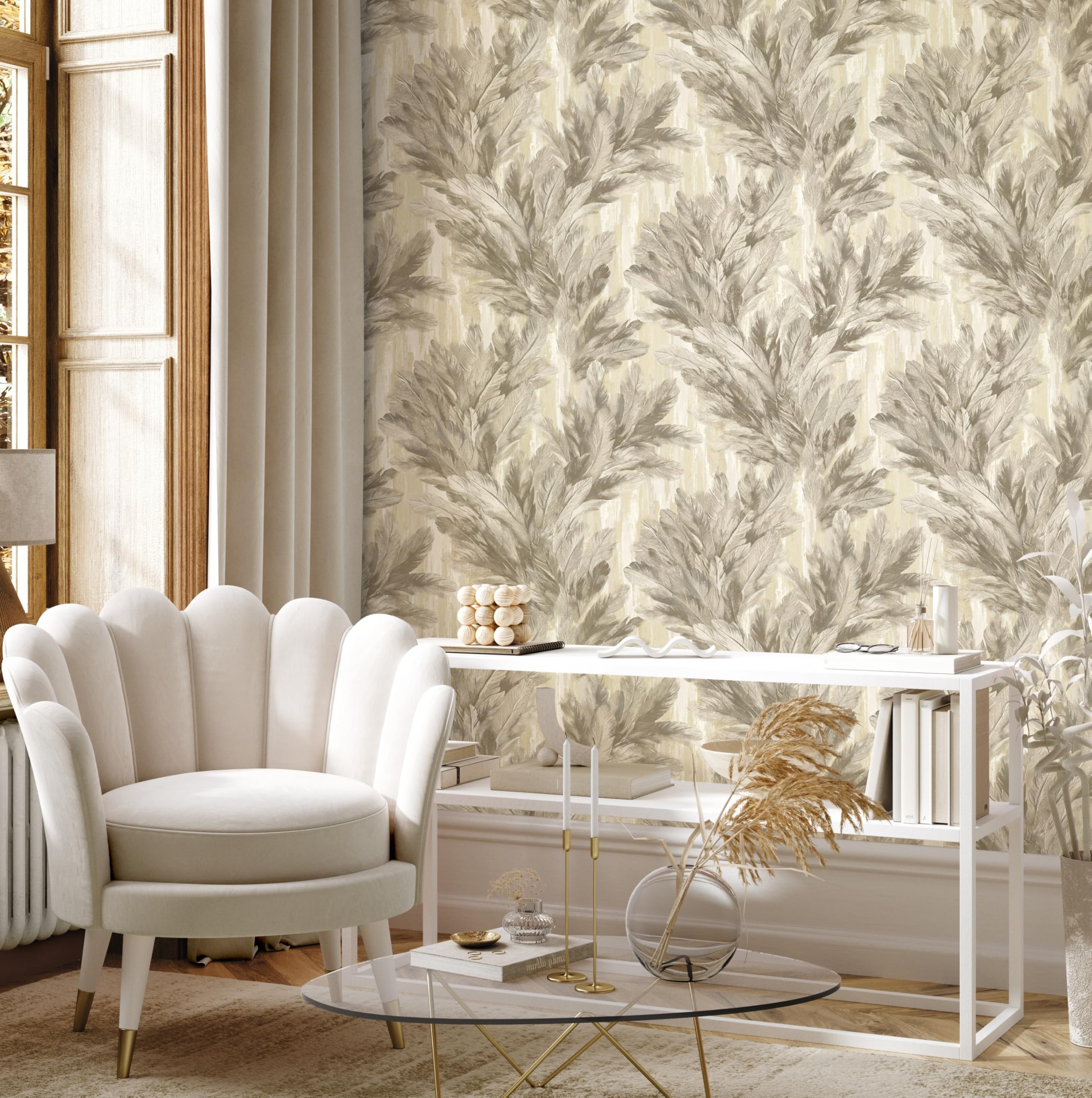 Vymura M95694 Gianni Feather Heavyweight Vinyl Wallpaper, Natural Beige, 53 x 1000 cm - Image 3