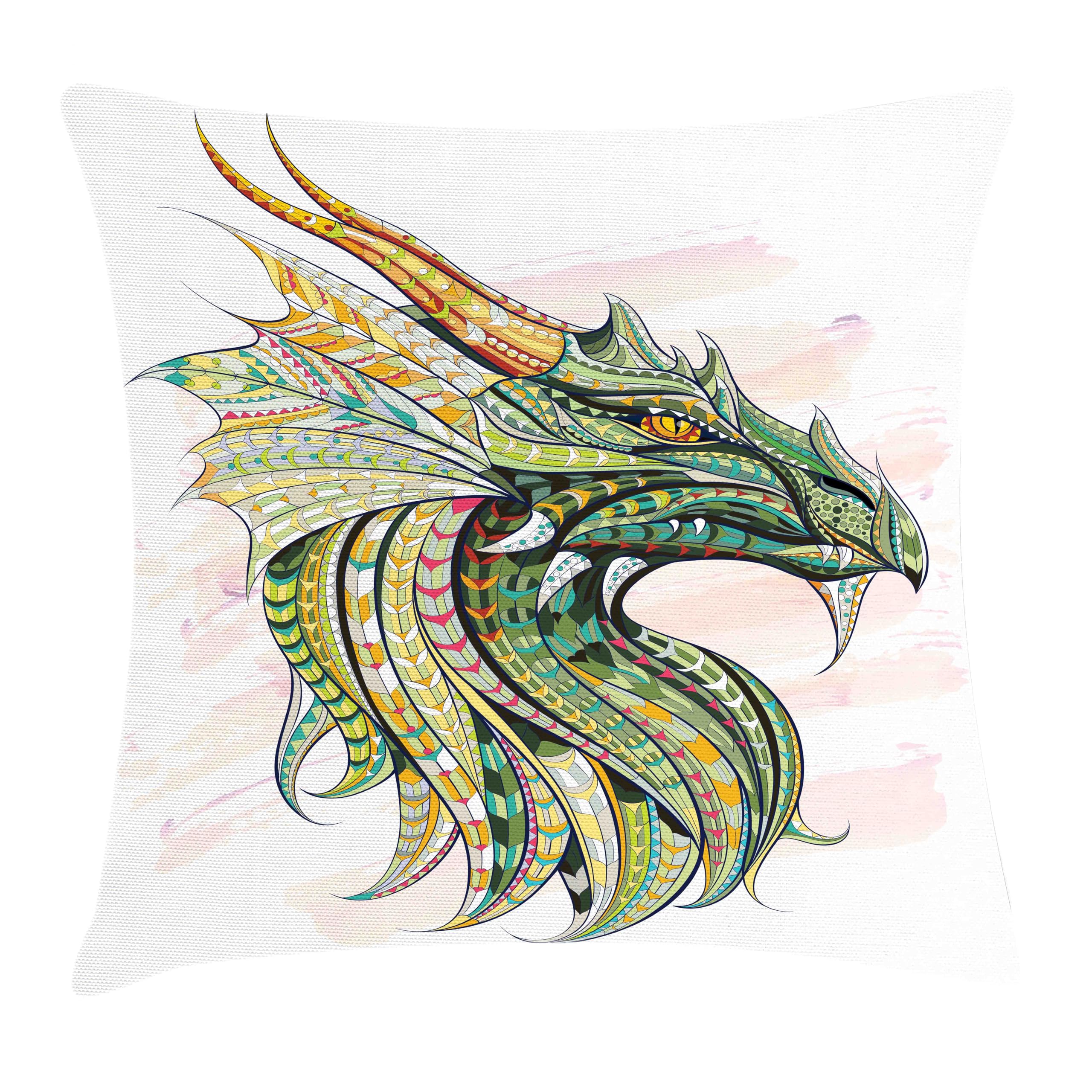 Ambesonne Celtic Throw Pillow Cushion Cover, Head of Dragon with Ornate Effects on Grunge Backdrop Mythical, Decorative Square Accent Pillow Case, 24"