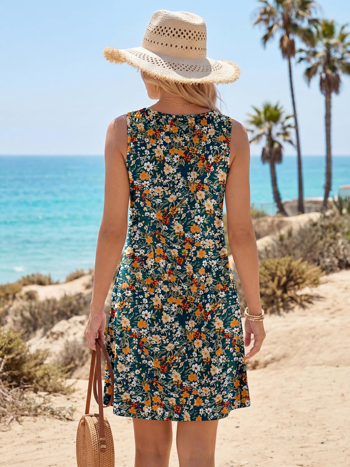 Summer Dress for Women 2026 Sleeveless Floral Boho Sundress Swimsuit Coverup Casual Loose Beach Vacation Outfits - Image 5