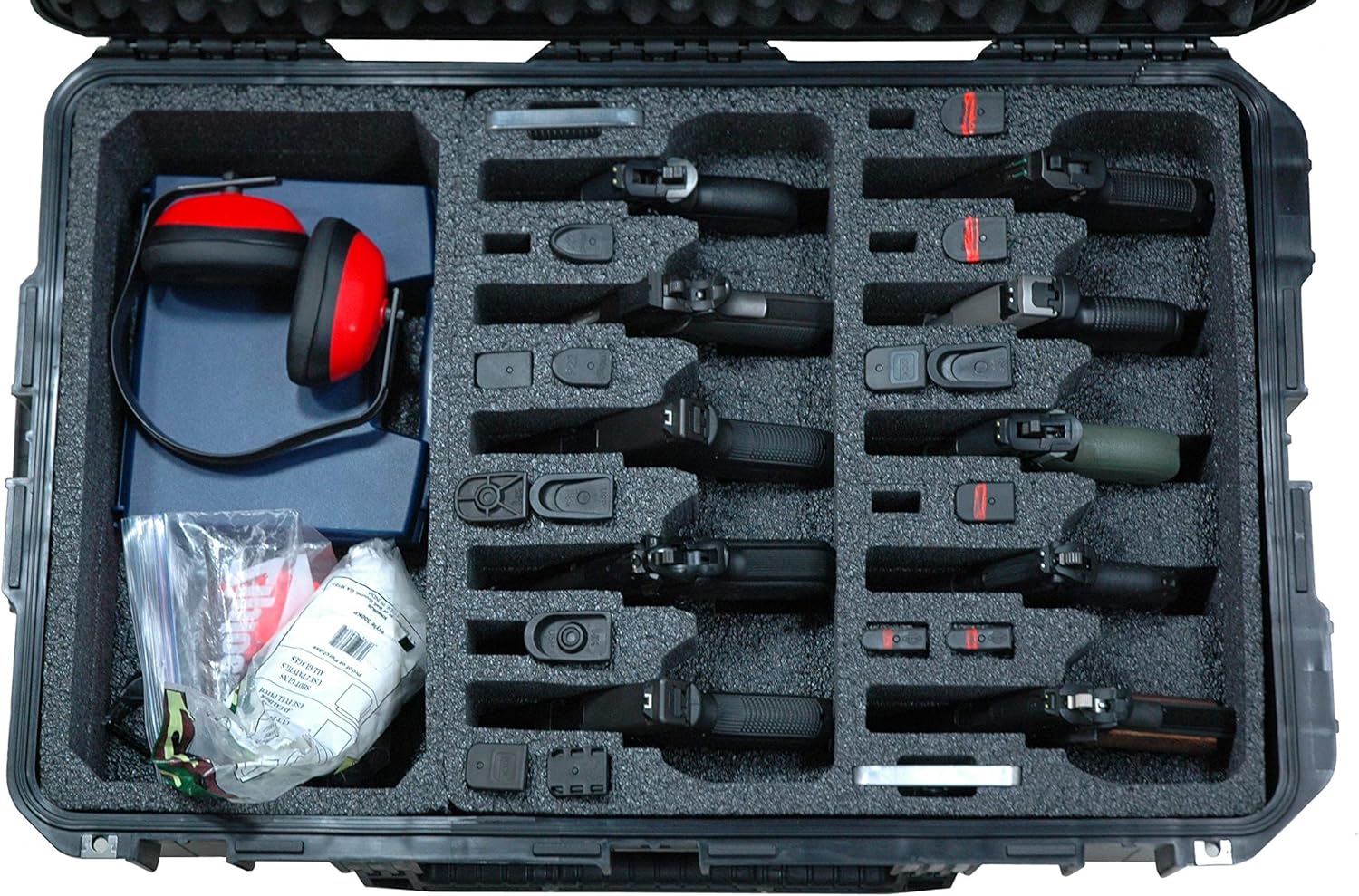 Case Club 10 Pistol & 30 Magazine with Extra Pocket Pre-Cut Waterproof Case with Wheels and Silica Gel to Help Prevent Rust