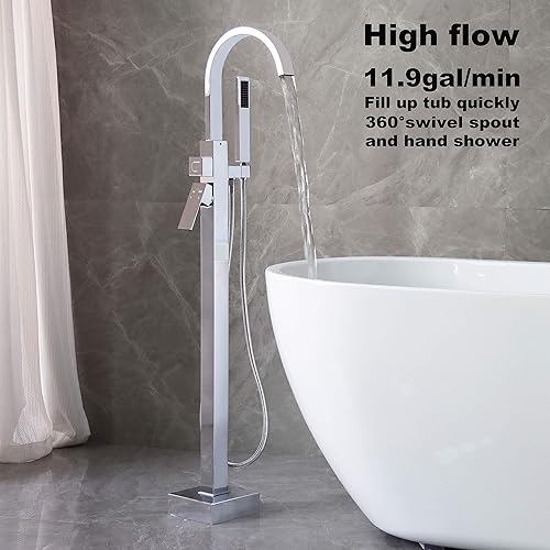 Miniatura 15 de Grifos de bañera independientes Llenadores de bañera negros Montaje en el piso Llenador de grifo para bañeras Bañeras LLGG Alto Flujo 11.9GPM Baño